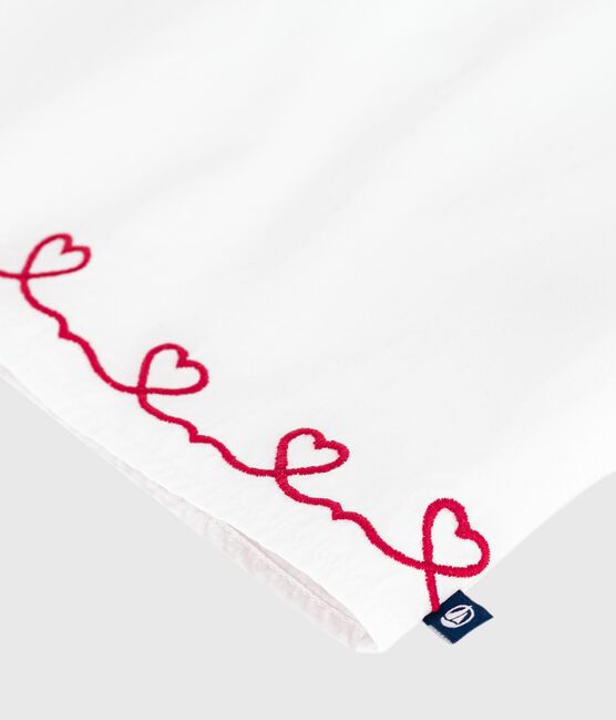 Kurzärmelige Baby-Bluse aus Baumwoll-Popeline mit bestickten Herzen weiss ECUME