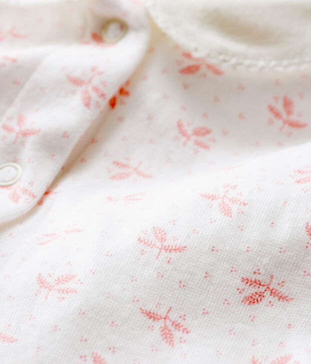 Baby Strampler aus gedoppeltem Jersey f&uuml;r M&auml;dchen weiss/rosa