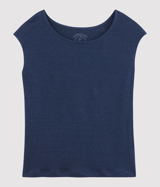 Einfarbiges T-Shirt aus Leinen Damen blau MEDIEVAL
