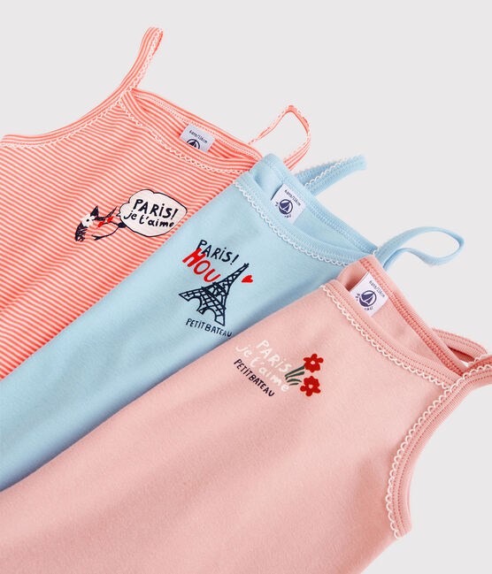 3er-Set Spaghetti-Tops aus Baumwolle mit Paris-Motiv für Mädchen variante 1