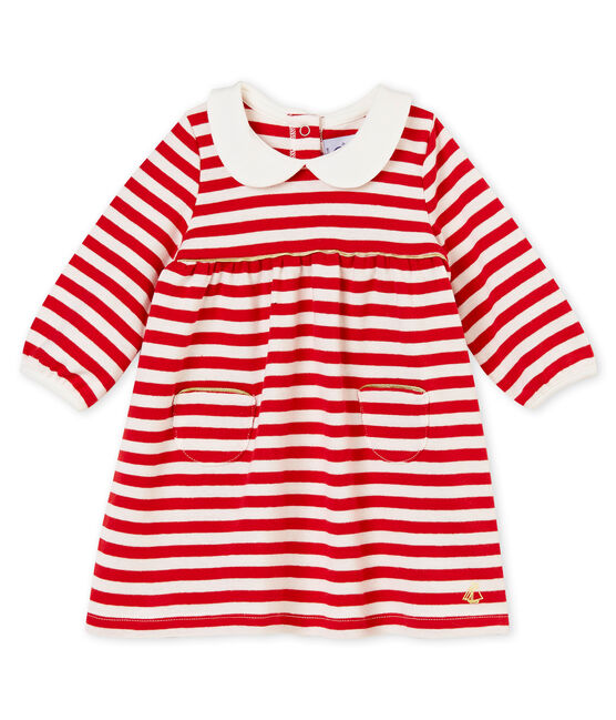 Gestreiftes Baby MädchenKleid mit Kragen rot TERKUIT/weiss MARSHMALLOW