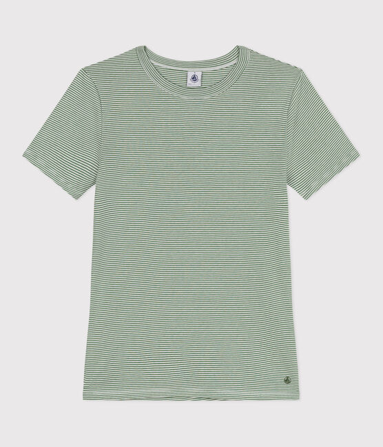 Damen-T-Shirt L'Iconique aus Baumwolle mit Streifen PALMERAIE/ MARSHMALLOW