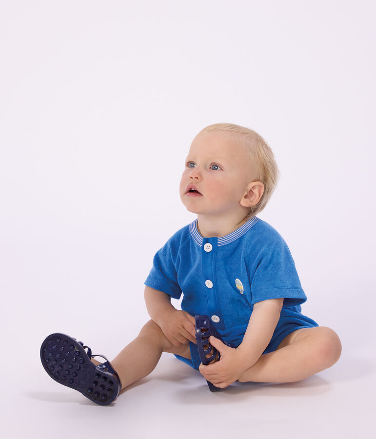 Baby-Kurzoverall aus einfarbiger Baumwolle blau