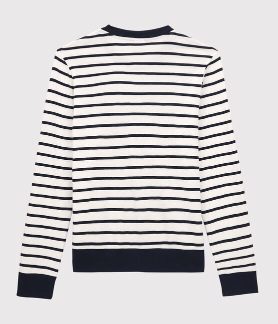 Baumwoll-T-Shirt mit Marinestreifen Damen weiss MARSHMALLOW/blau SMOKING