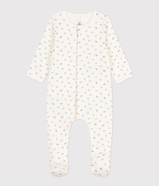 Baby-Bodyjama aus Baumwolle mit Blumen weiss MARSHMALLOW/weiss MULTICO