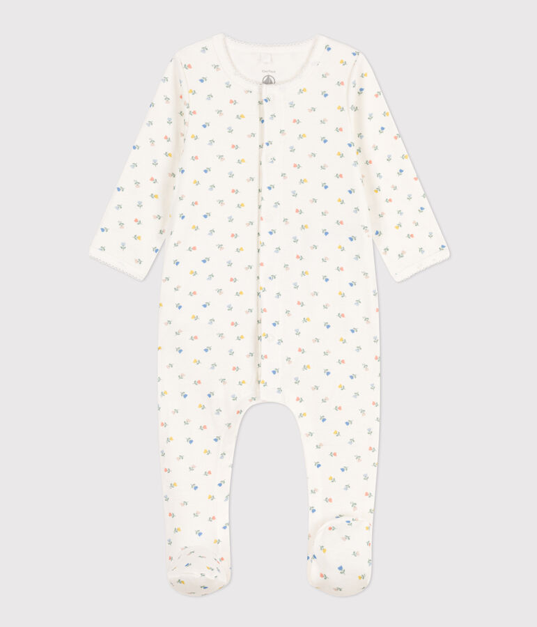 Baby-Bodyjama aus Baumwolle mit Blumen weiss/vielfarbig