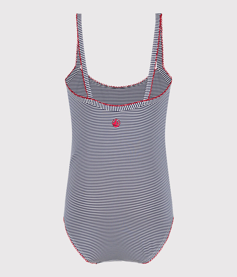 Einteiliger Kinder-Badeanzug mit Streifen blau/weiss