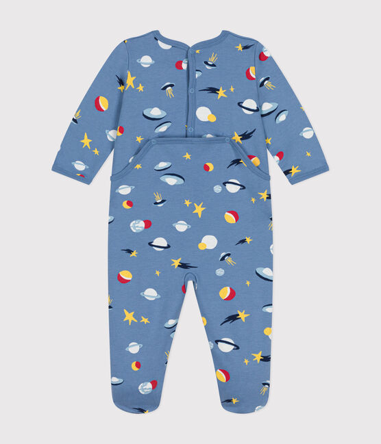 Strampler aus aufgerautem Molton mit Weltraummotiven blau BEACH/ MULTICO