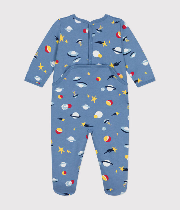 Strampler aus aufgerautem Molton mit Weltraummotiven blau/vielfarbig