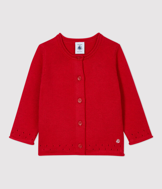 Baby-Cardigan aus Strickmaterial. rot
