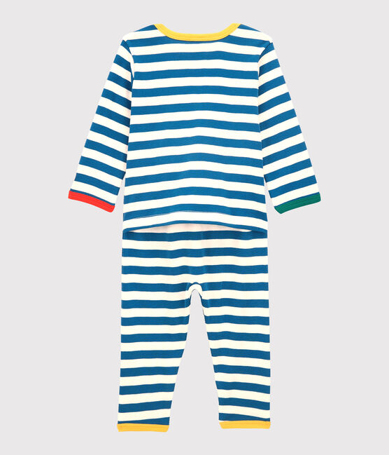 Baby-Strampler ohne Füße und Druckknöpfe aus Baumwolle mit blauen Streifen MALLARD/ MARSHMALLOW