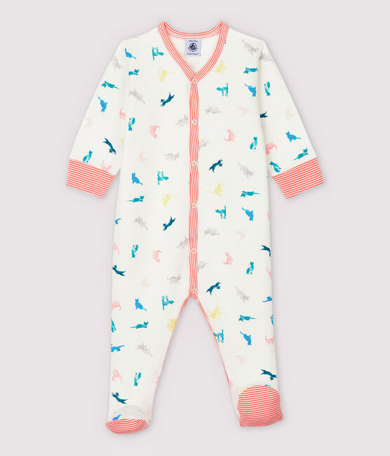 Baby-Strampler aus Double-Face-Jersey mit buntem Katzen-Motiv weiss MARSHMALLOW/weiss MULTICO