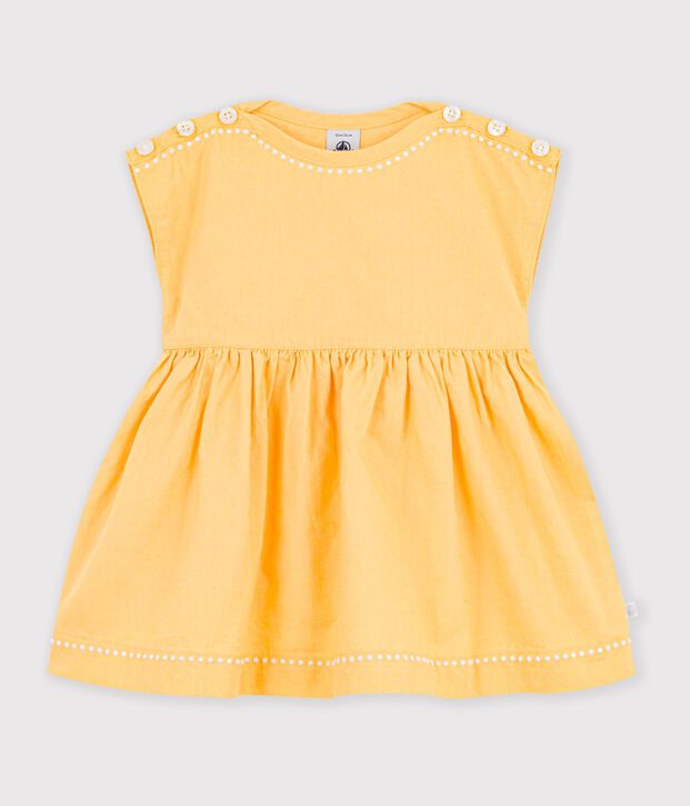 Kurz&auml;rmeliges Baby-Kleid aus einfarbigem Baumwoll-/Leinenstoff gelb
