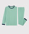 Kinderpyjama aus Rippstrick mit Ringelmuster grün PRADO/weiss MARSHMALLOW