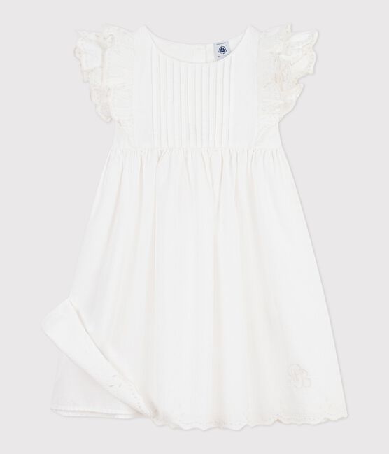 Kurzärmeliges Kinder-Kleid aus einfarbiger Baumwolle weiss ECUME