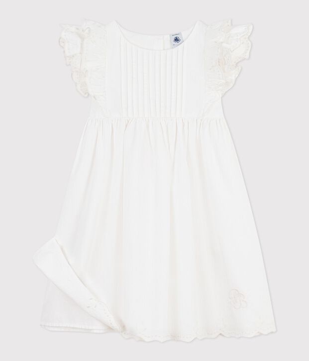 Kurz&auml;rmeliges Kinder-Kleid aus einfarbiger Baumwolle weiss