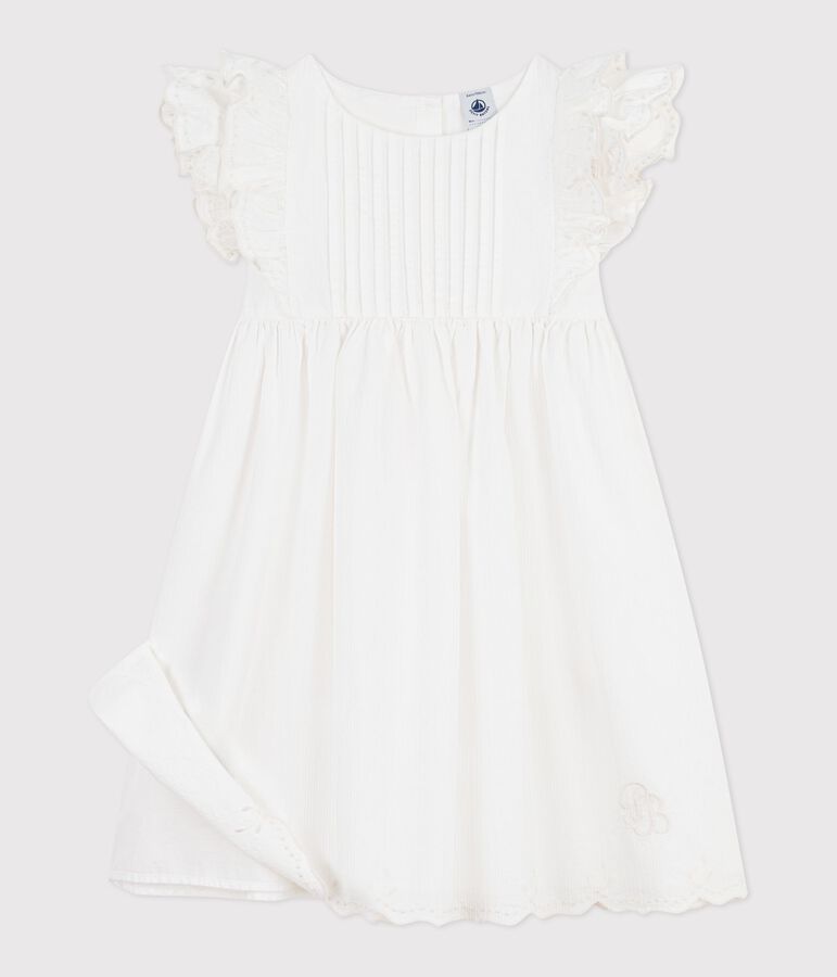 Kurz&auml;rmeliges Kinder-Kleid aus einfarbiger Baumwolle weiss