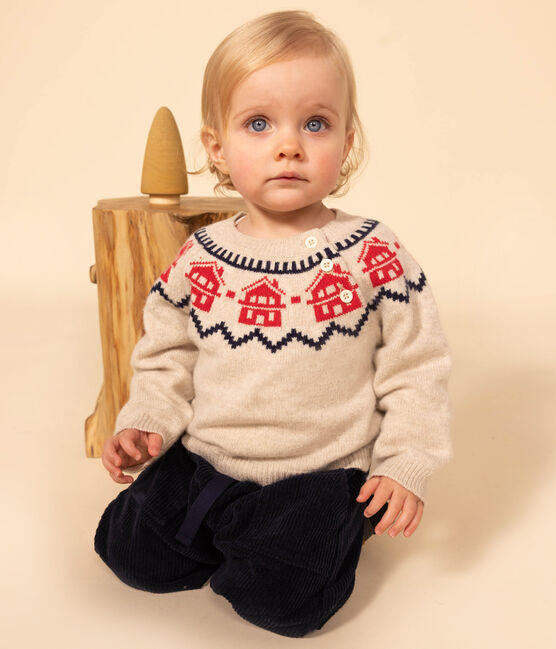 Baby-Jacquard-Pullover aus Woll und Baumwollstrick beige MONTELIMAR/weiss MULTICO