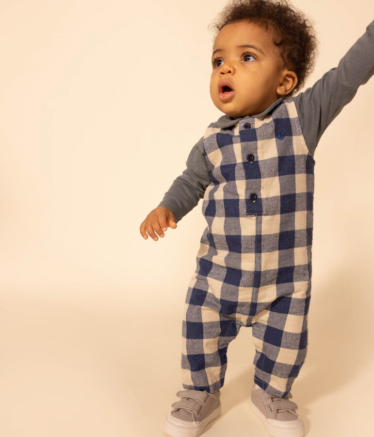 &Auml;rmelloser Baby-Overall aus Flanell blau/naturfarben