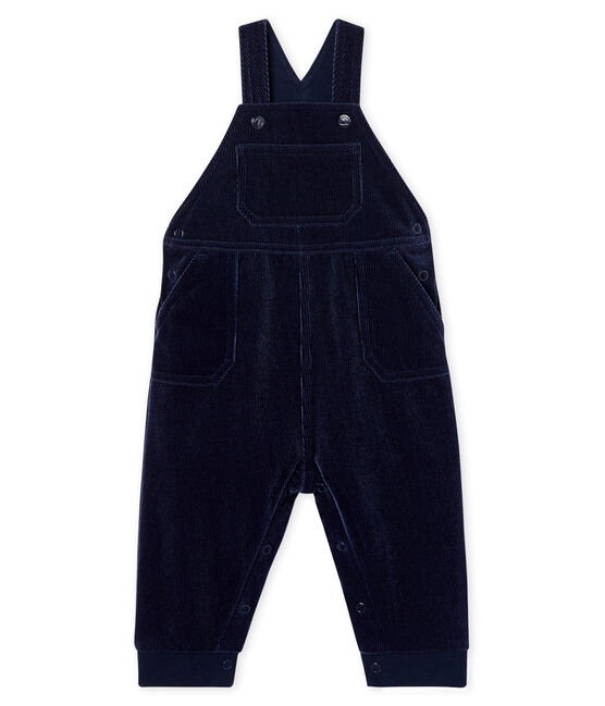 Lange Baby-Latzhose aus geripptem Samtstrick für Jungen blau SMOKING
