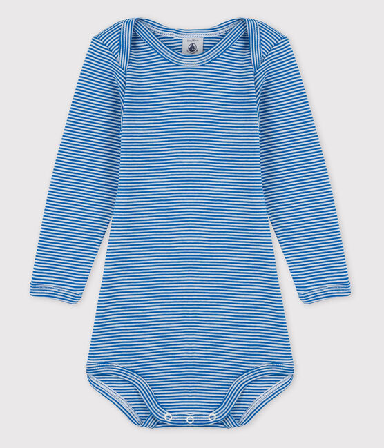 Langärmliger Baby-Body für Mädchen blau RUISSEAU/weiss MARSHMALLOW