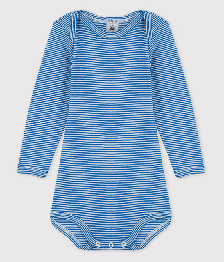 Lang&auml;rmliger Baby-Body f&uuml;r M&auml;dchen blau/weiss