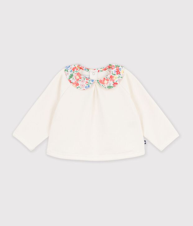 Baby-Sweatshirt aus einfarbiger Baumwolle mit gemustertem Kragen MILK