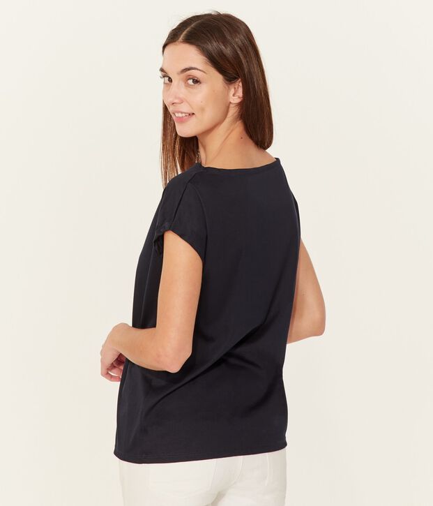 Kurz&auml;rmliges T-Shirt aus Sea Island-Baumwolle f&uuml;r Damen blau