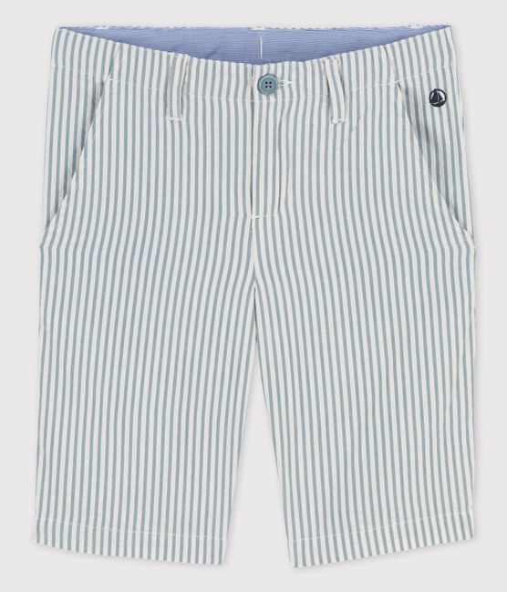 Bermuda aus Seersucker für Jungen weiss MARSHMALLOW/blau BRUT