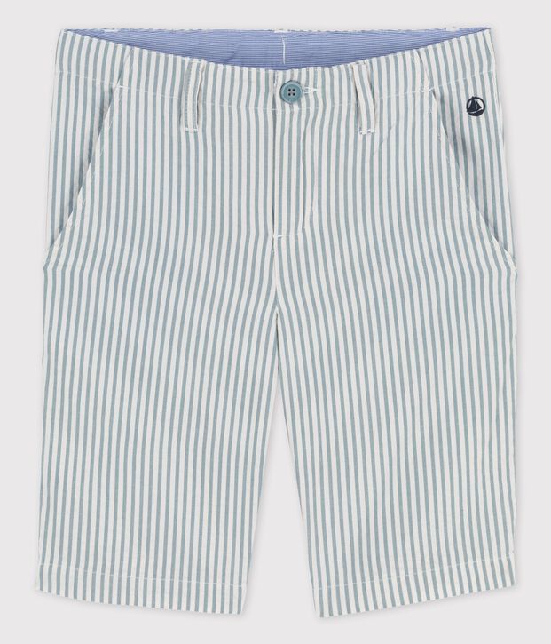 Bermuda aus Seersucker f&uuml;r Jungen weiss/gr&uuml;n