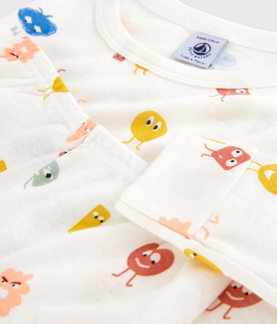 Kinderpyjama aus Baumwolle und Lyocell mit Emojis weiss MARSHMALLOW/weiss MULTICO