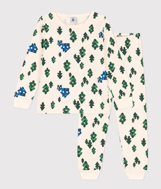 Kinderpyjama aus Molton mit Chalet-Motiv weiss AVALANCHE/ MULTICO
