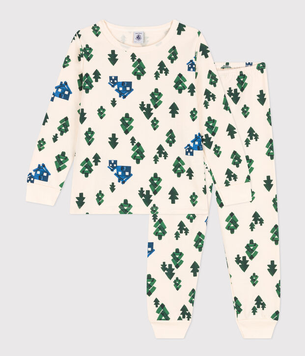 Kinderpyjama aus Molton mit Chalet-Motiv naturfarben/vielfarbig