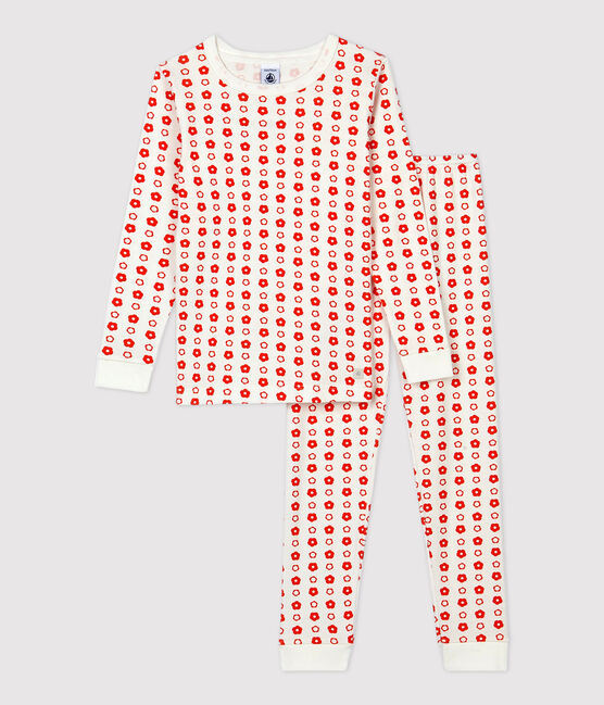 Snugfit-Kinderpyjama aus Bio-Baumwolle mit grafischem Print weiss MARSHMALLOW/ SPICY