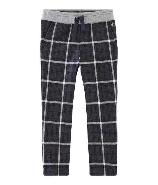 Strickhose mit Karomuster für Jungen schwarz CITY/blau SMOKING/ MARSHMALLOW