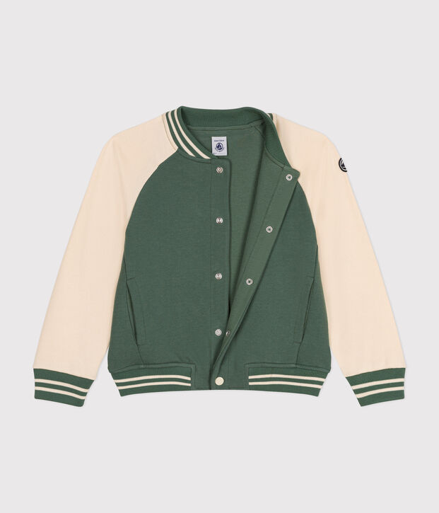 Teddyjacke aus Molton Kinder/Jungen gr&uuml;n/naturfarben