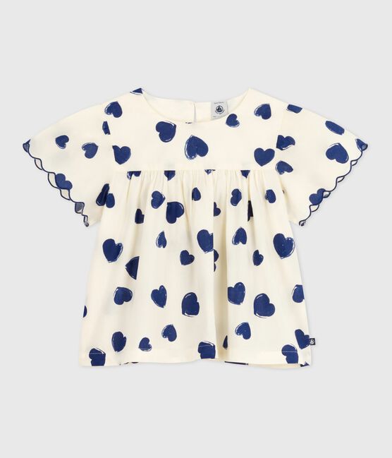 Kurzärmelige Kinder-Bluse aus gemustertem Baumwoll-Popeline blau MILK/ SOIR