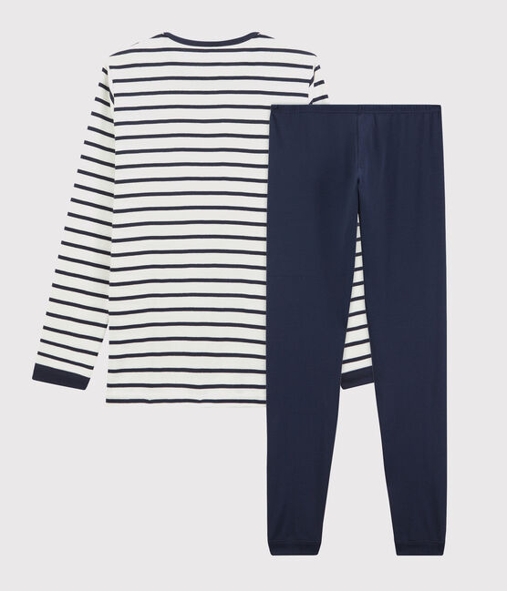 Kinderpyjama aus Baumwolle im Matrosenmuster für Jungen weiss MARSHMALLOW/blau SMOKING