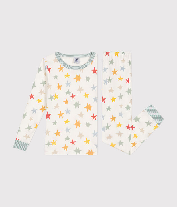 Eng anliegender Kinder-Pyjama aus Baumwolle mit Sternen-Motiv weiss/vielfarbig