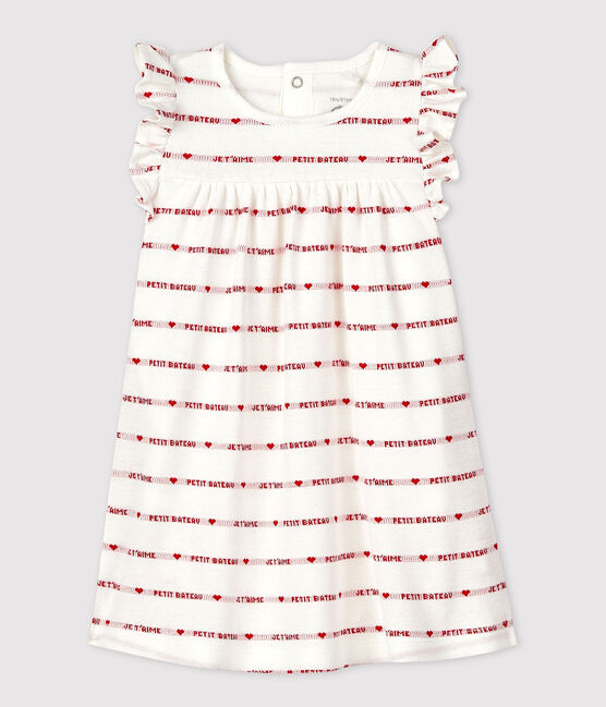 Baby-Bodykleid aus Bio-Baumwolle für Mädchen weiss MARSHMALLOW/rot TERKUIT