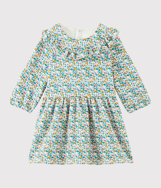 Langärmeliges Baby-Kleid für Mädchen weiss MARSHMALLOW/weiss MULTICO