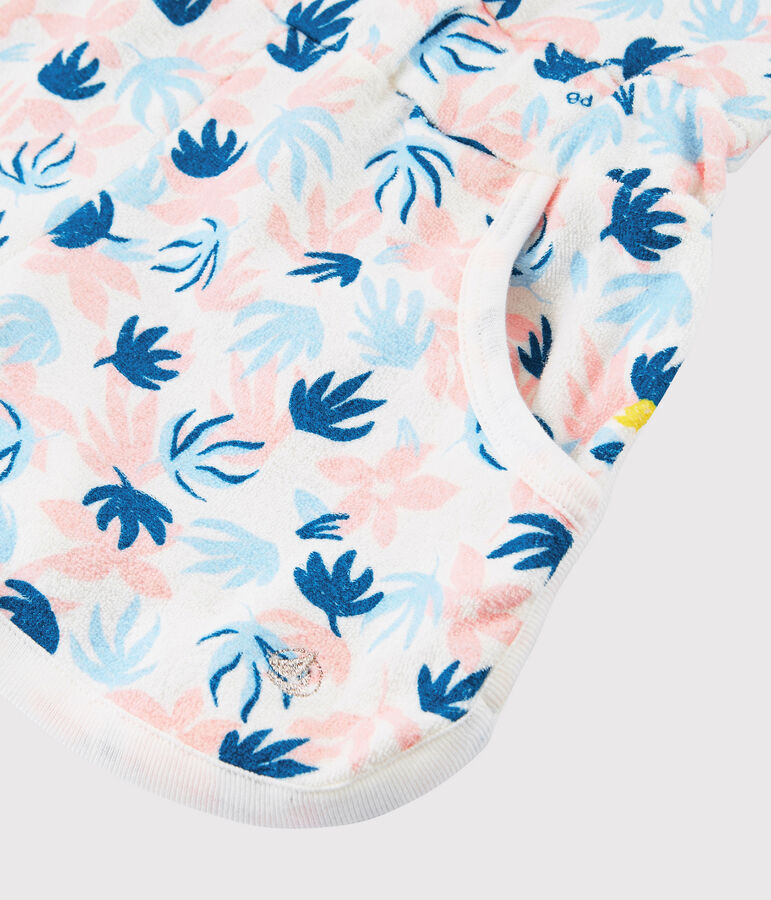 Kurzer Kinder-Overall aus Boucl&eacute;-Frottee f&uuml;r M&auml;dchen weiss MARSHMALLOW/weiss MULTICO