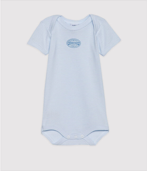 Baby-Body für Jungen, Kurzarm, geringelt blau FRAICHEUR/weiss ECUME