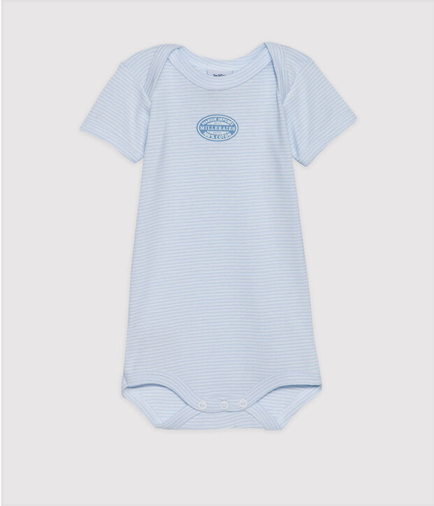 Baby-Body f&uuml;r Jungen, Kurzarm, geringelt blau/weiss