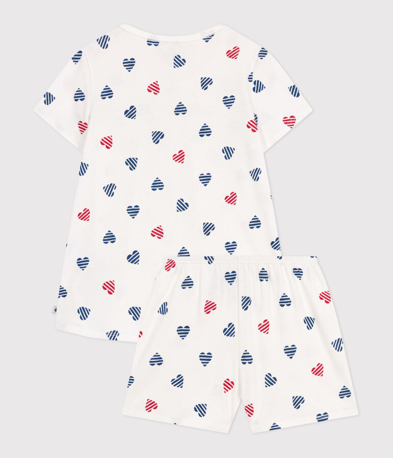 Kinder-Kurzpyjama aus Baumwolle mit Herzmotiv weiss/vielfarbig