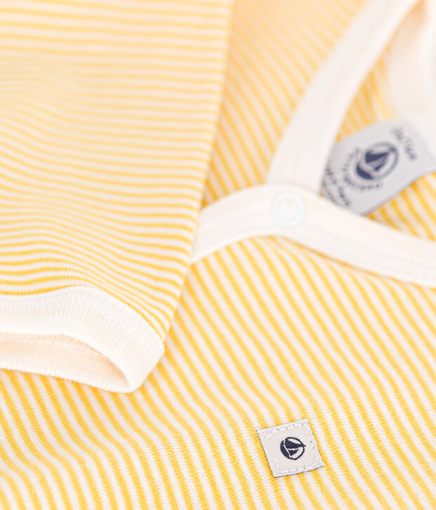 Lang&auml;rmelige, fu&szlig;freie Baby-Pyjamas aus Baumwolle gelb/weiss