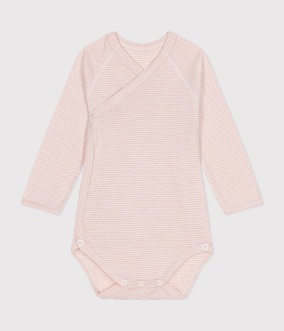 Langärmeliger Baby-Wickelbody aus Baumwolle SALINE/ MARSHMALLOW