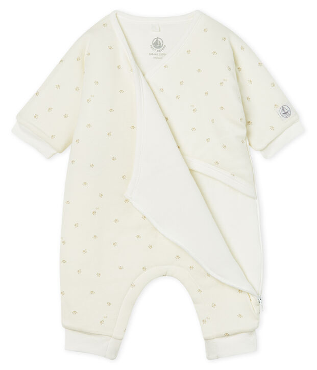 Langer Baby-Overall aus wattiertem Rippstrick weiss/grau