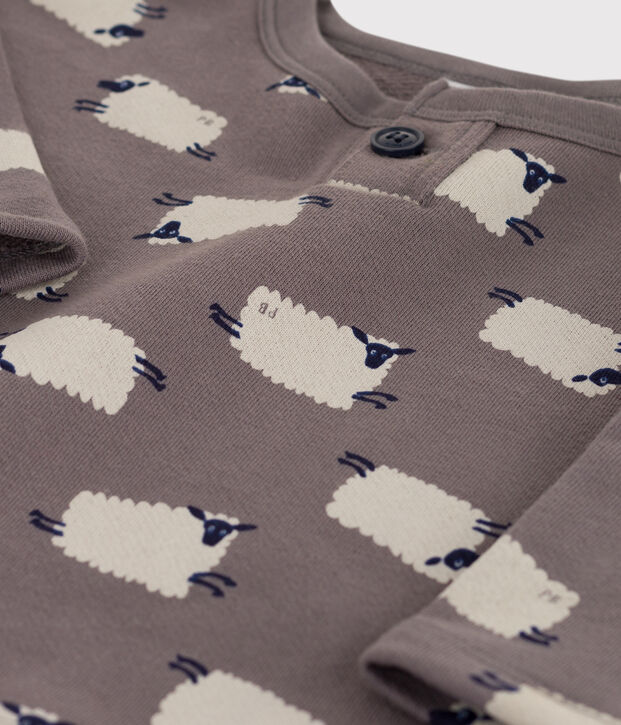 Gemustertes Baby-Sweatshirt aus Molton mit Schafmotiv grau/vielfarbig