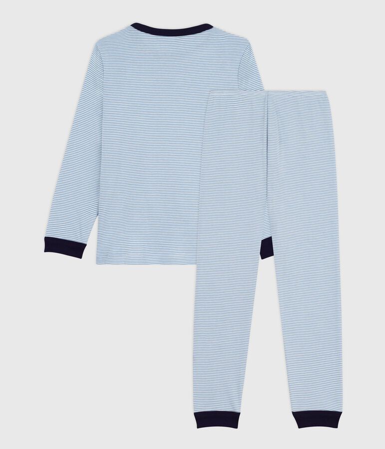 Kinder-Pyjama aus Baumwolle mit Streifen blau/weiss